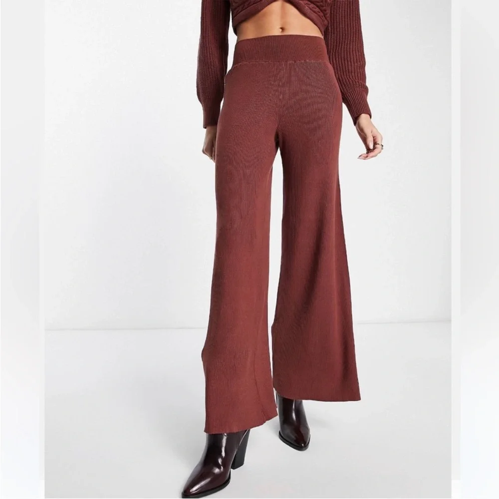 Free People Emilie Knit Two Piece Sweater Set Top Pants Cherry Cola Women’s M - Picture 3 of 16